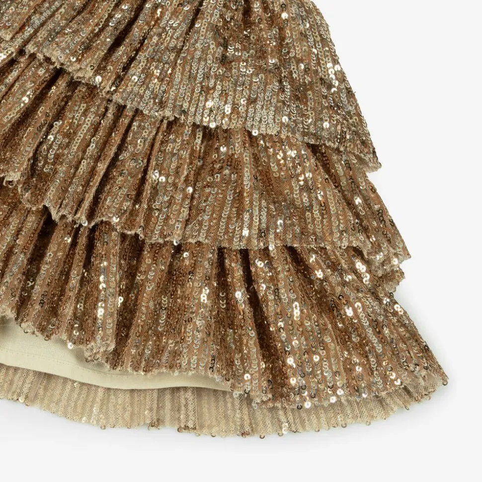 Girls Gold Sequin Tulle Ruffle Skirt