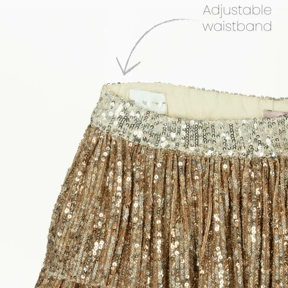 Girls Gold Sequin Tulle Ruffle Skirt