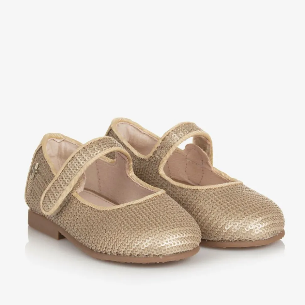 Girls Gold Sequinned Velcro Shoes