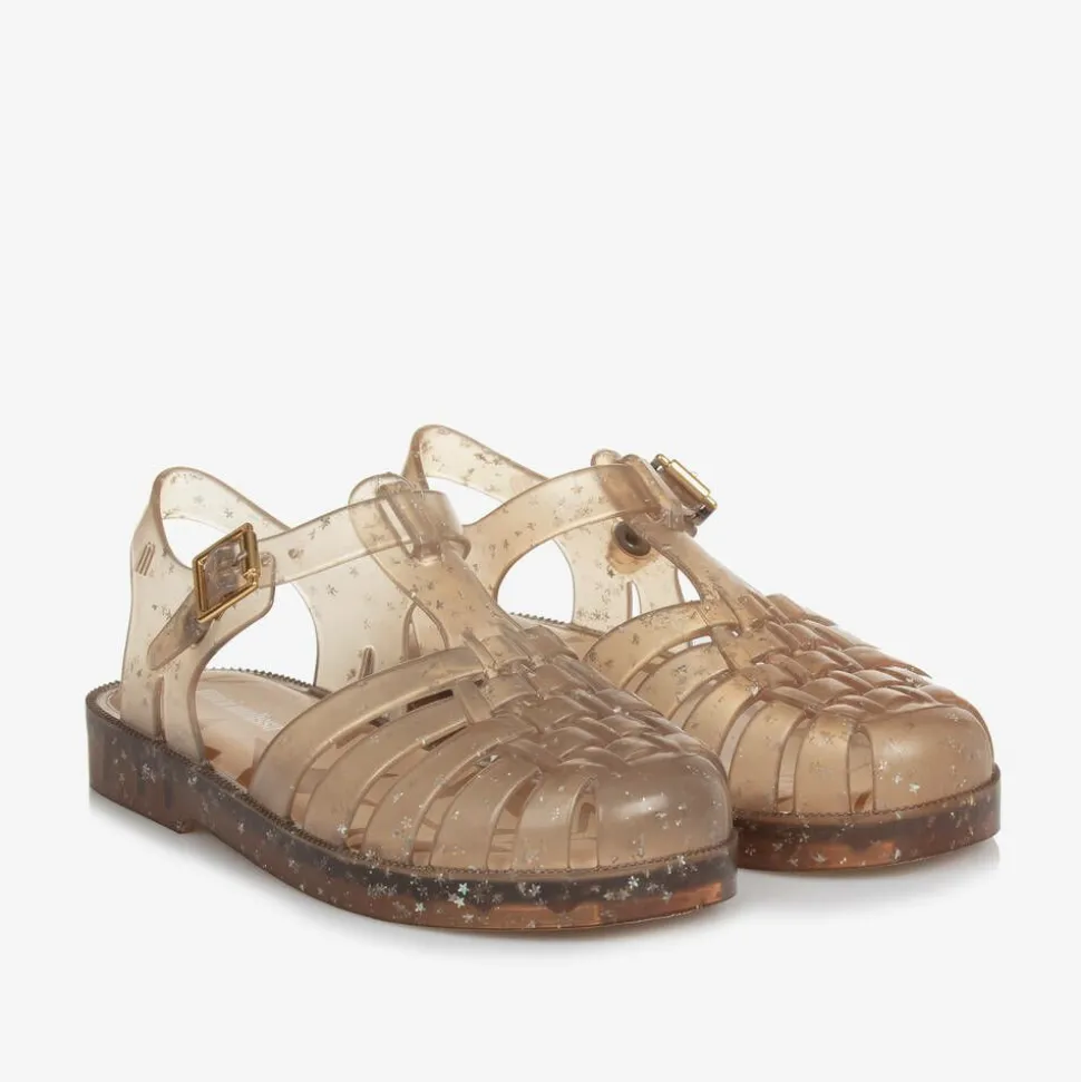 Girls Gold Star Glitter Jelly Sandals