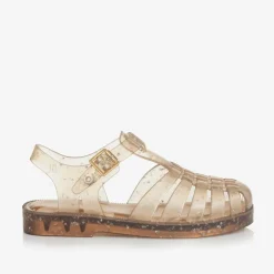 Girls Gold Star Glitter Jelly Sandals