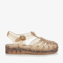 Girls Gold Star Glitter Jelly Sandals