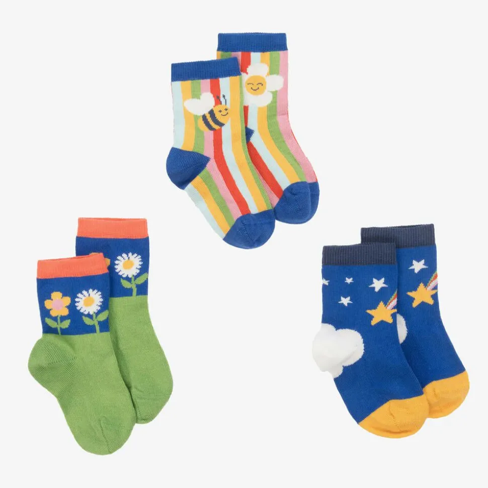 Girls Green & Blue Cotton Socks (3 Pack)