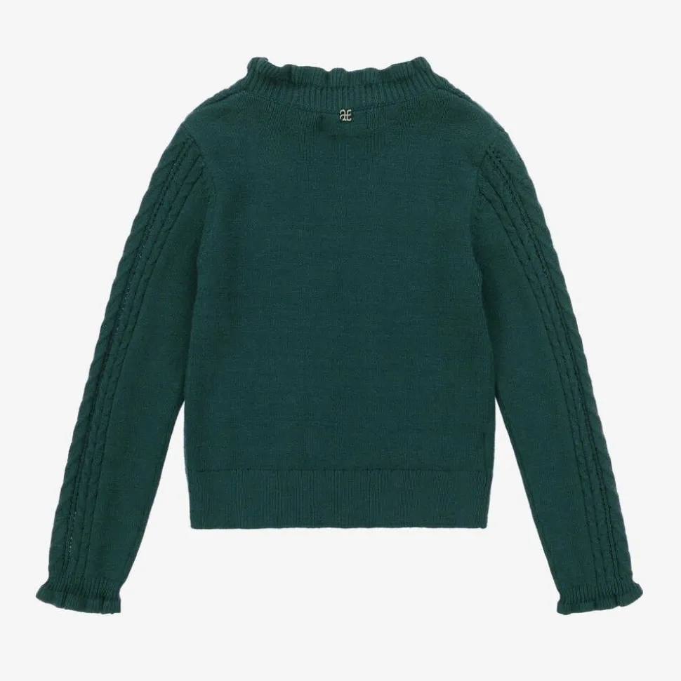 Girls Green Cable Knit Sweater