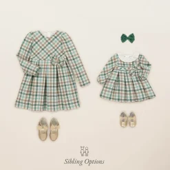 Girls Green Check Dress