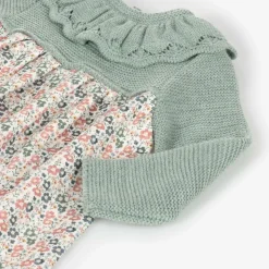 Girls Green Floral Cotton Dress