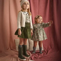 Girls Green Floral Cotton Dress