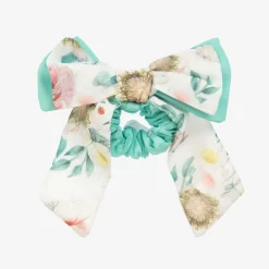 Girls Green Floral Hair Bow Elastic