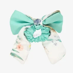 Girls Green Floral Hair Bow Elastic