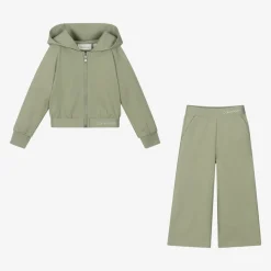 Girls Green Hooded Zip-Up Tracksuit