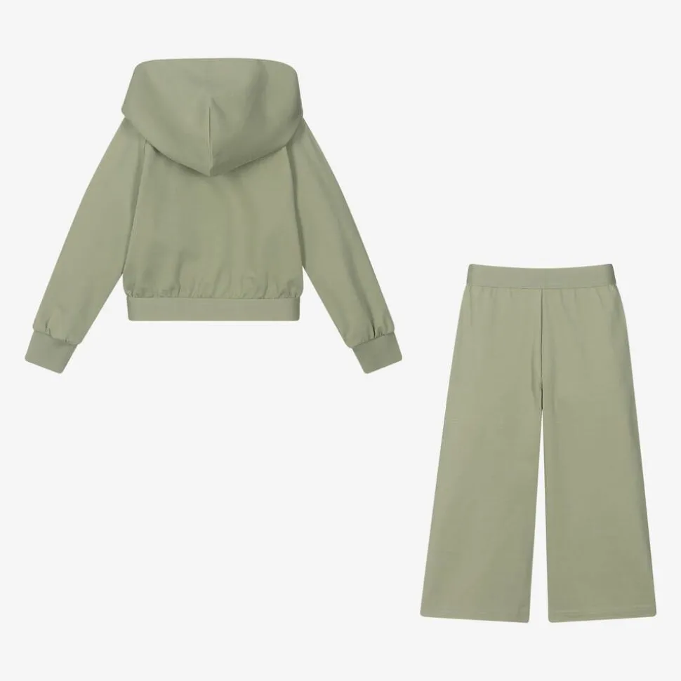Girls Green Hooded Zip-Up Tracksuit