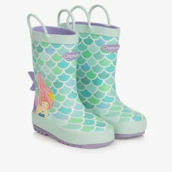 Girls Green Mermaid Rain Boots