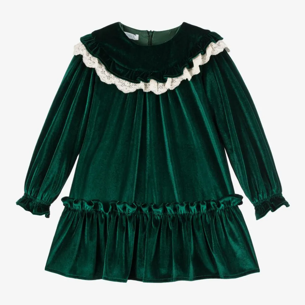 Girls Green Velour Dress