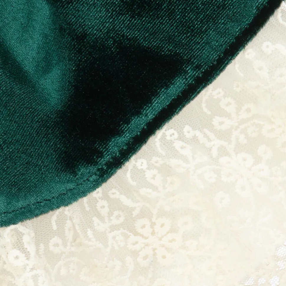 Girls Green Velvet Dress & Hat Set