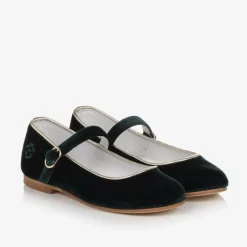 Girls Green Velvet Mary Jane Pumps