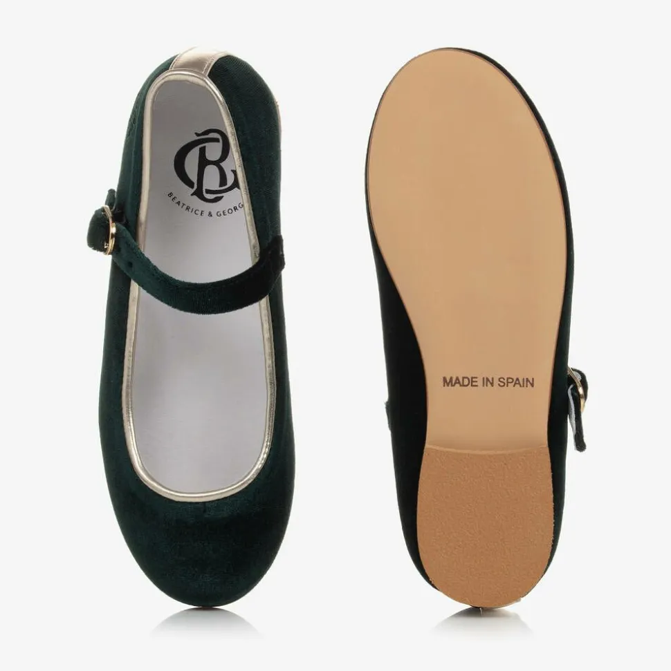 Girls Green Velvet Mary Jane Pumps