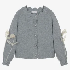 Girls Grey & Ivory Georgette Rose Cardigan
