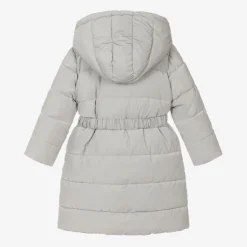 Girls Grey Bow Puffer Coat