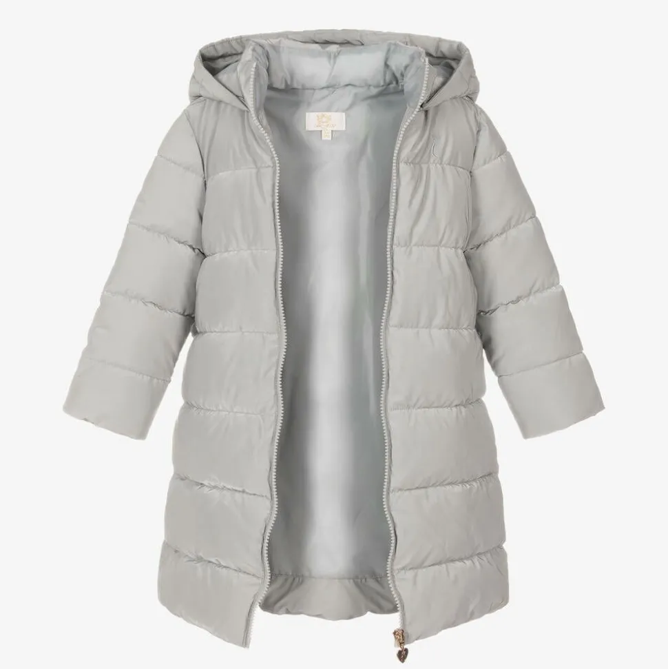Girls Grey Bow Puffer Coat