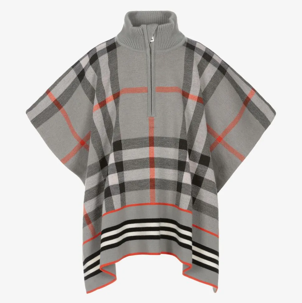 Girls Grey Check Wool Cape