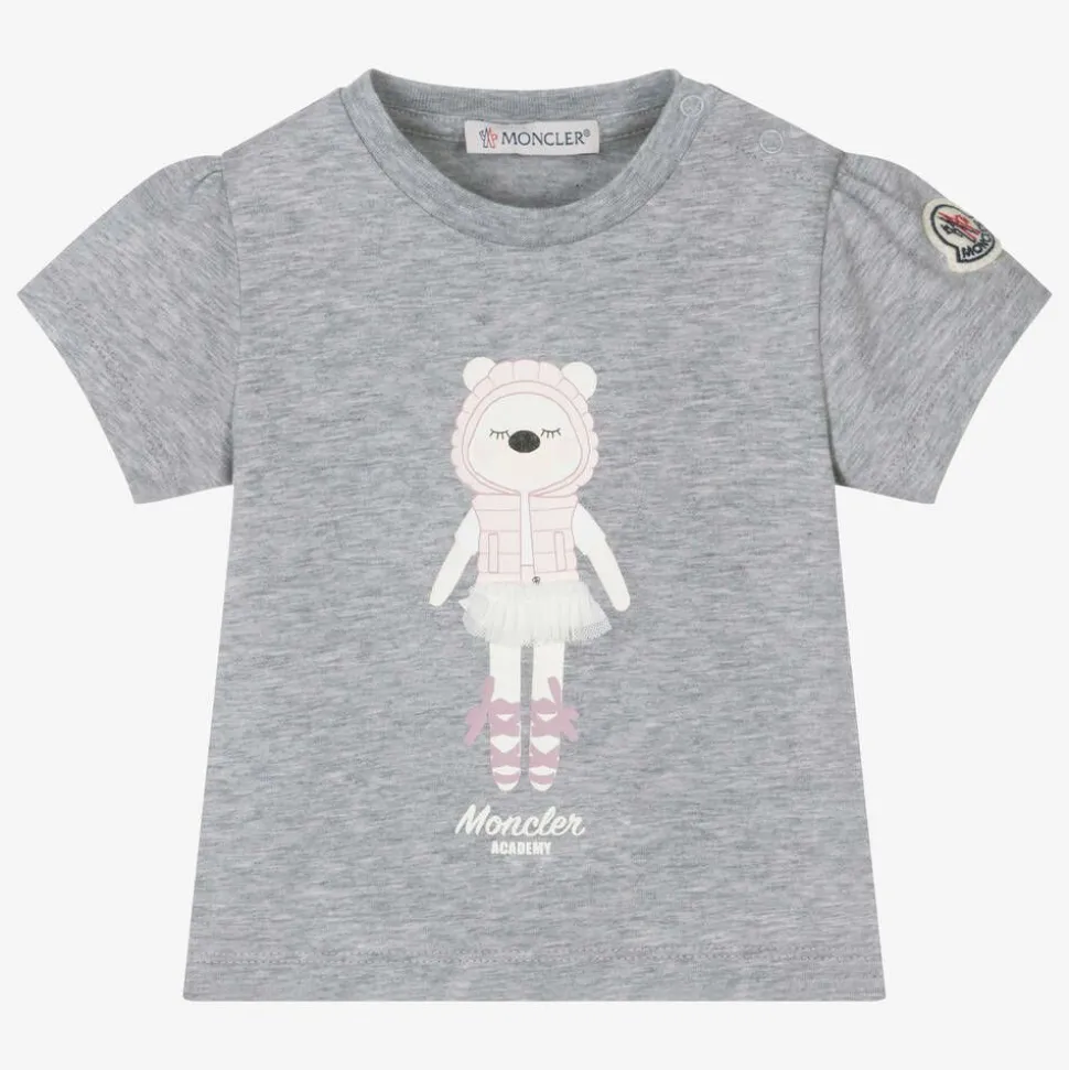 Girls Grey Cotton Ballerina Bear T-Shirt