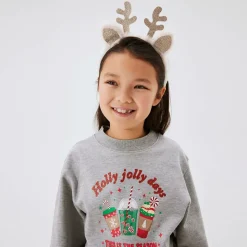 Girls Grey Cotton Festive Sweatshirt