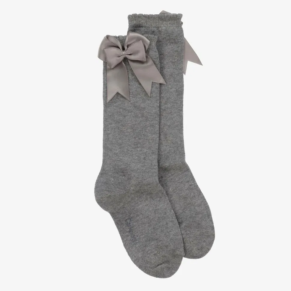 Girls Grey Cotton Knee Length Socks
