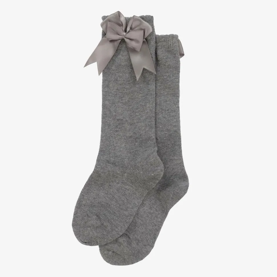 Girls Grey Cotton Knee Length Socks