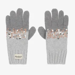 Girls Grey Cotton Knit Gloves