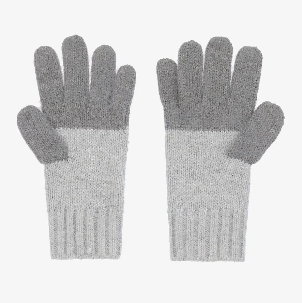 Girls Grey Cotton Knit Gloves