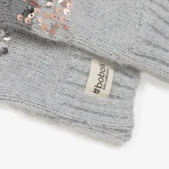 Girls Grey Cotton Knit Gloves
