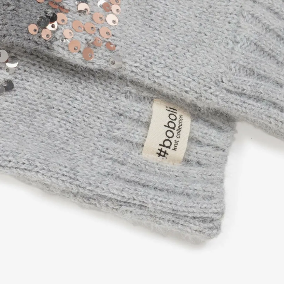 Girls Grey Cotton Knit Gloves