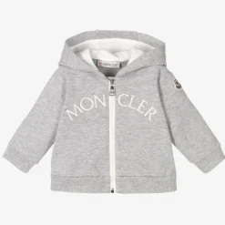 Girls Grey Cotton Zip-Up Logo Top