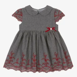 Girls Grey Embroidered Dress