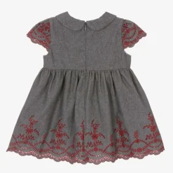 Girls Grey Embroidered Dress