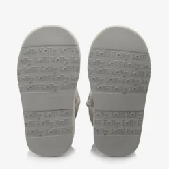 Girls Grey Heart & Diamanté Suede Boots