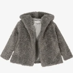 Girls Grey Hooded Faux Fur Coat