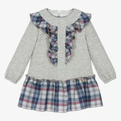 Girls Grey Jersey Tartan Dress
