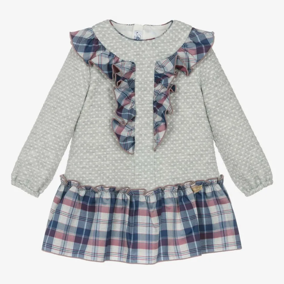 Girls Grey Jersey Tartan Dress