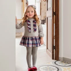 Girls Grey Jersey Tartan Dress