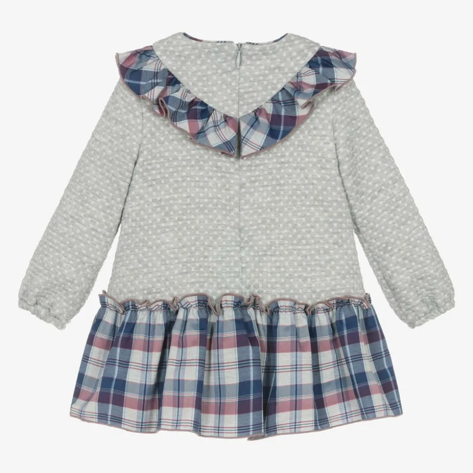 Girls Grey Jersey Tartan Dress