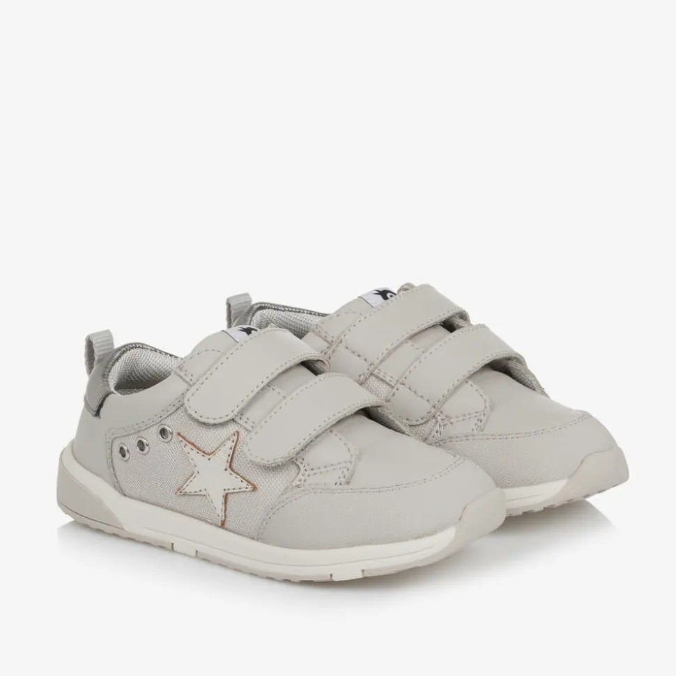 Girls Grey Leather & Mesh Velcro Trainers