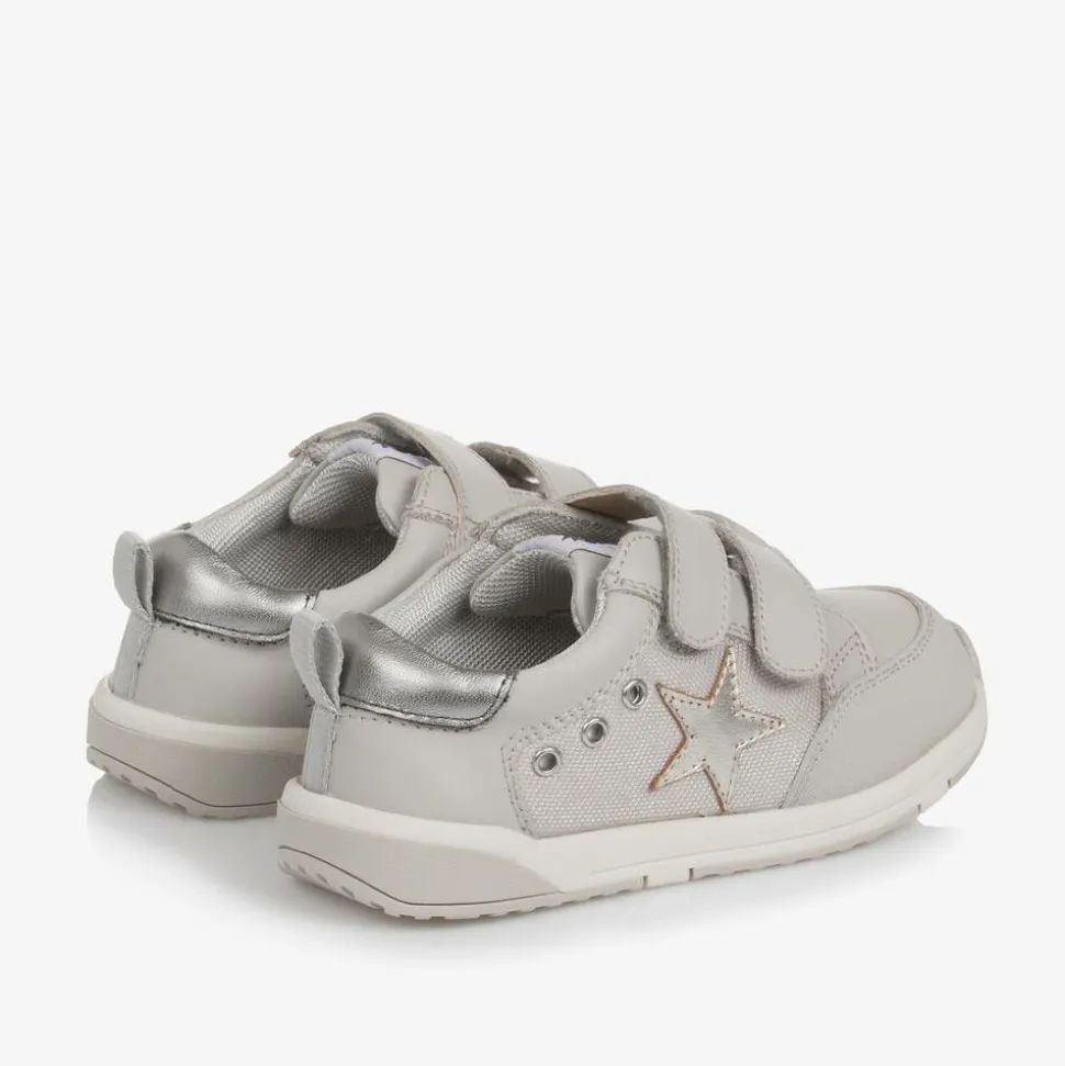 Girls Grey Leather & Mesh Velcro Trainers