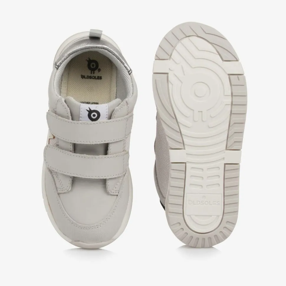 Girls Grey Leather & Mesh Velcro Trainers