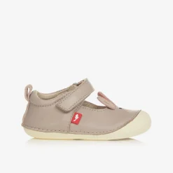 Girls Grey Leather First-Walker Shoes