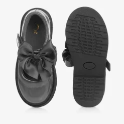 Girls Grey Patent Bow Shoes