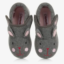 Girls Grey Rabbit Slippers