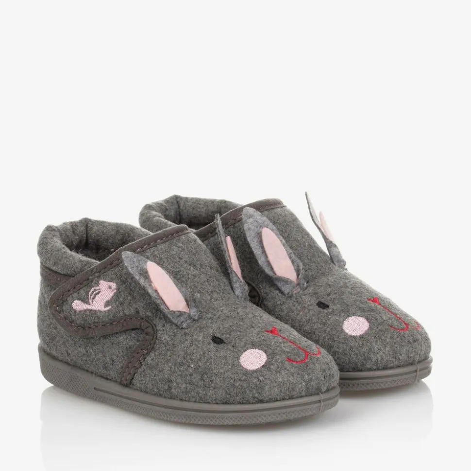 Girls Grey Rabbit Slippers