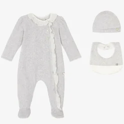 Girls Grey Velour Babygrow Set