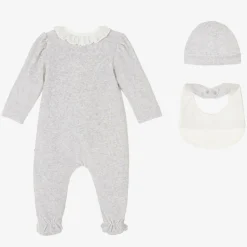 Girls Grey Velour Babygrow Set